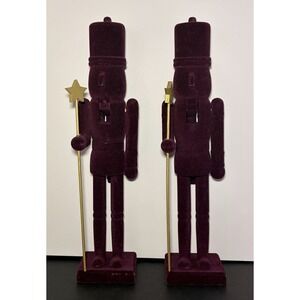 Flocked Nutcrackers Velvet Set Of 2 Festive Christmas Decor ASHLAND Deep Purple